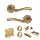 STATUS Texas Door Handle Pack (Euro Lock Set - 3" CE Sashlock, 4" Slim Knuckle Hinges x2) - Satin Brass - ADPS35RSB25 - Choice Handles