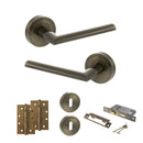 STATUS Alabama Door Handle Pack (3 Lever Lock Set - 3" CE Sashlock, 4" Slim Knuckle Hinges x2) - Antique Brass - ADPS43RAB19 - Choice Handles