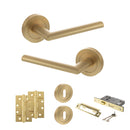 STATUS Alabama Door Handle Pack (3 Lever Lock Set - 2.5" CE Sashlock, 4" Slim Knuckle Hinges x2) - Satin Brass - ADPS43RSB18 - Choice Handles