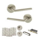 STATUS Alabama Door Handle Pack (Bathroom Set - 2.5" CE Bathroom Lock, 4" Fire Rated Hinges x3) - Satin Nickel - ADPS43RSN10 - Choice Handles