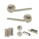 STATUS Alabama Door Handle Pack (Bathroom Set - 2.5" CE Bathroom Lock, 4" Slim Knuckle Hinges x2) - Satin Nickel - ADPS43RSN12 - Choice Handles