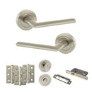 STATUS Alabama Door Handle Pack (Bathroom Set - 2.5" CE Bathroom Lock, 3" Fire Rated Hinges x3) - Satin Nickel - ADPS43RSN8 - Choice Handles