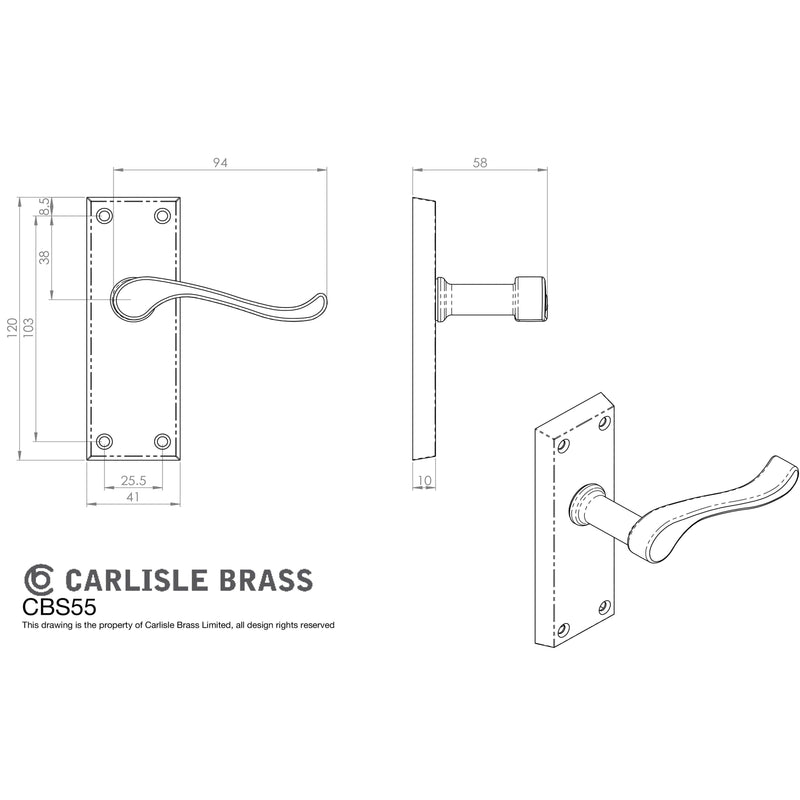 Carlisle Brass - Victorian Scroll Internal Pack - 1 Pair CBS55CP 1 X TL2 & 1 Pair 3 Loose Pin Hinges - Polished Chrome - CBS55CP/INTB - Choice Handles