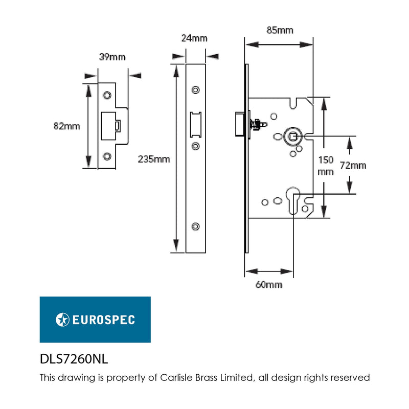 Eurospec - Easi-T Din Euro Profile Nightlatch, 60mm Backset  - Satin Stainless Steel DLS7260NLASSS - Choice Handles