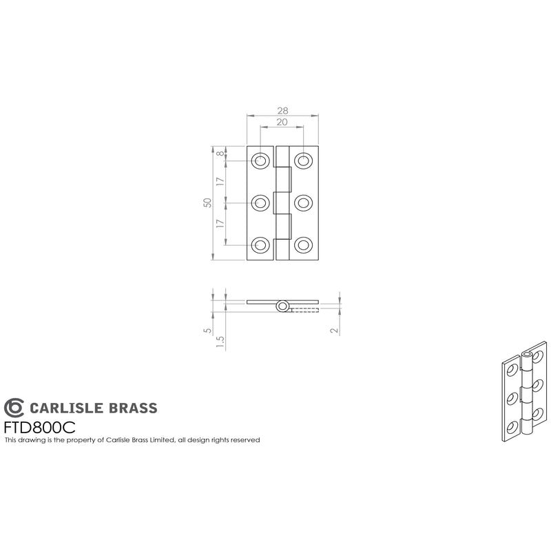 Carlisle Brass - Cabinet Hinge 50mm - Antique Brass - FTD800CAB - Choice Handles