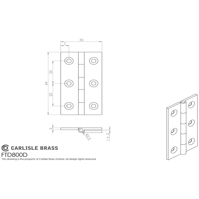 Carlisle Brass - Cabinet Hinge 64mm - Polished Chrome - FTD800DCP - Choice Handles