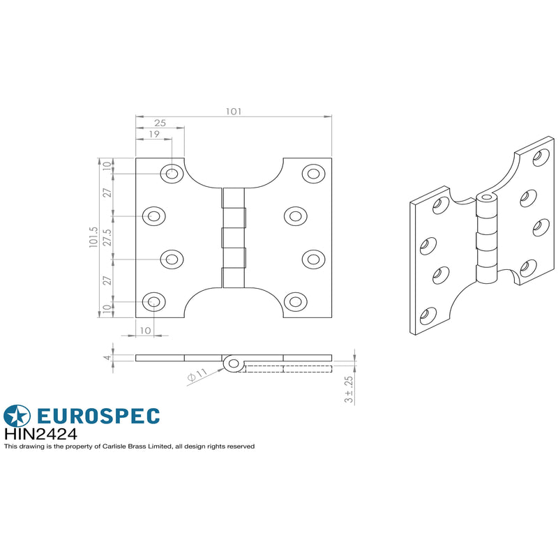 Eurospec - Parliament Hinge 102mm x 50mm x 102mm - Satin Chrome - HIN3424SC - Choice Handles