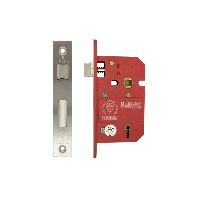 Spira Brass - 5 Lever BS3621 Sash Lock - 63mm - Satin Nickel - 7830