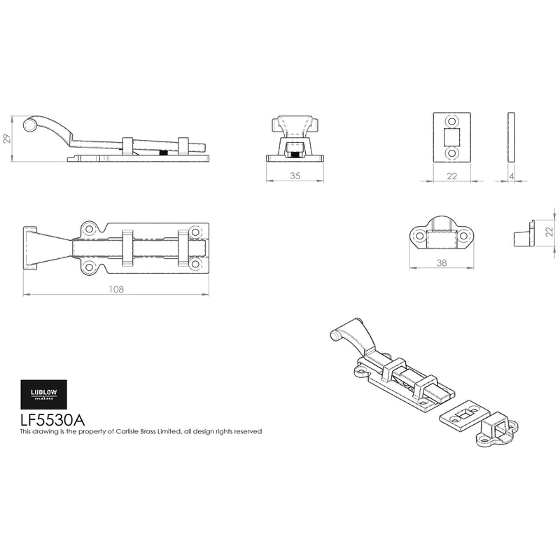 Carlisle Brass - Straight Door Bolt 108mm - Black Antique - LF5530A - Choice Handles