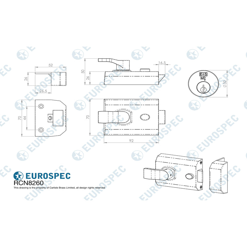 Eurospec - Contract Rim Cylinder Nightlatch 60mm - Polished Chrome - RCN8260PC - Choice Handles