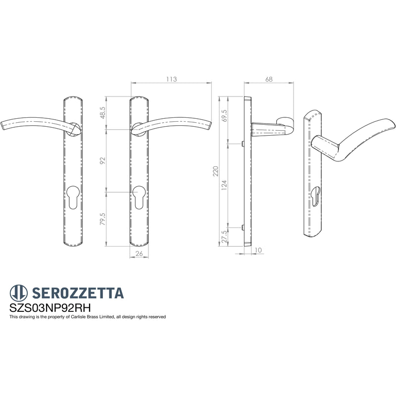 Serozzetta - Verde Lever on Narrow Plate (R/H) 92mm c/c - Polished Chrome SZS03NP92CPRH - Choice Handles