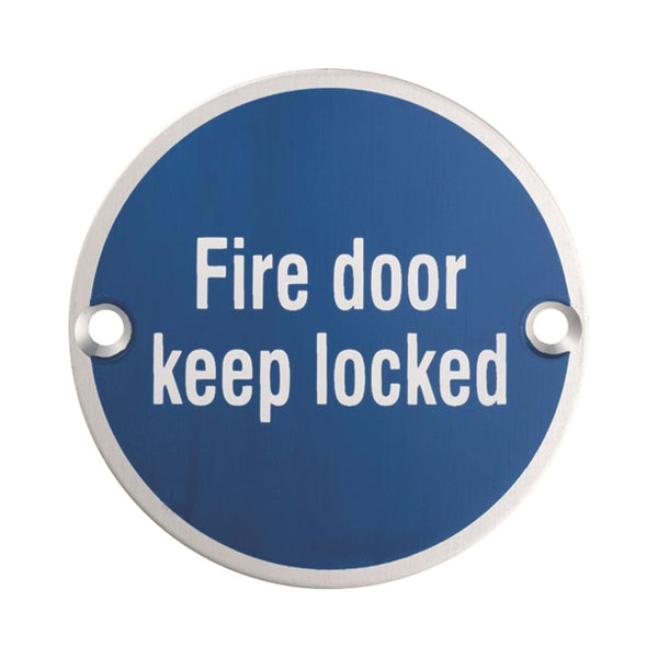 Eurospec - Signage Fire Door - Keep Locked 75mm  - Satin Stainless Steel - SEX1015SSS - Choice Handles