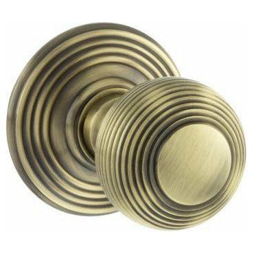 Atlantic Old English Ripon Solid Brass Reeded Mortice Knob on Concealed Fix Rose - Antique Brass - OE50RMKAB - Choice Handles