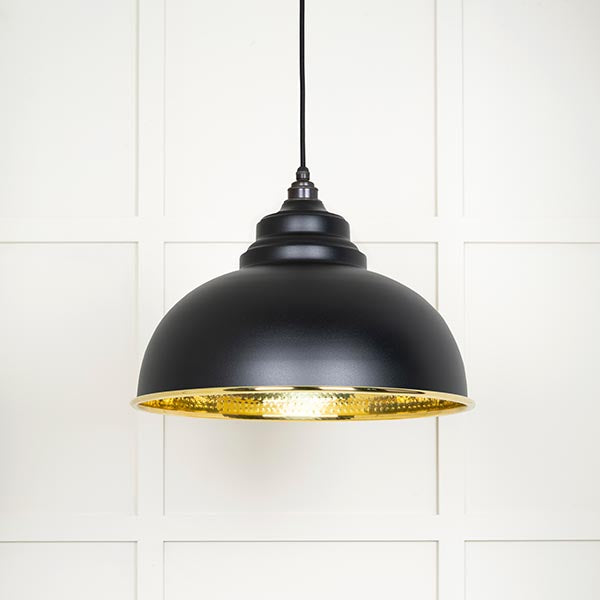 From The Anvil - Harborne Pendant in Elan Black - Hammered Brass - 49521EB - Choice Handles