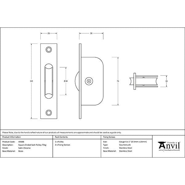 From The Anvil - Square Ended Sash Pulley 75kg - Polished Bronze - 49588 - Choice Handles