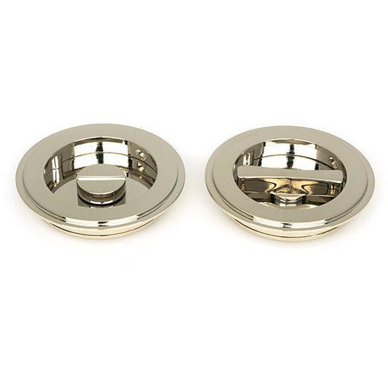 From The Anvil - 75mm Art Deco Round Pull - Privacy Set - Polished Nickel - 50165 - Choice Handles