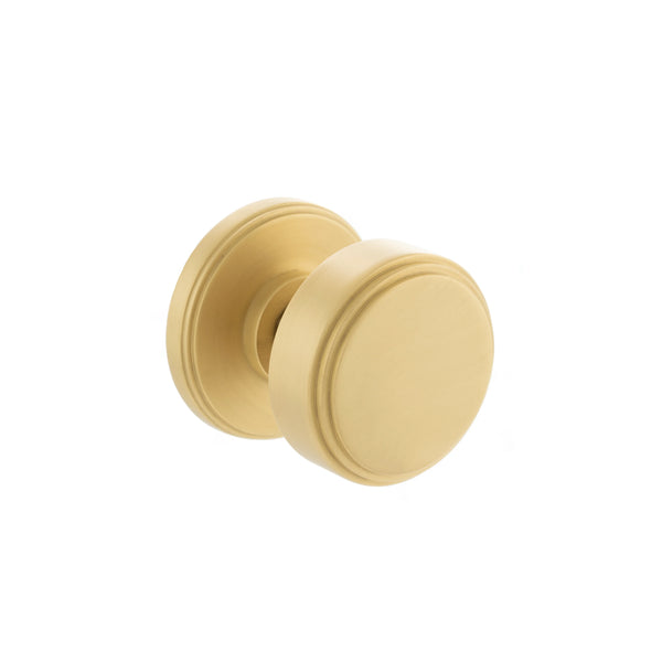Millhouse Brass Boulton Solid Brass Stepped Mortice Knob on Concealed Fix Rose - Satin Brass - MH350SMKSB - Choice Handles