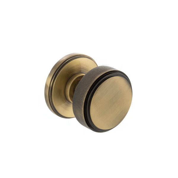 Millhouse Brass Harrison Solid Brass Knurled Mortice Knob on Concealed Fix Rose - Antique Brass - MH450KSMKAB - Choice Handles