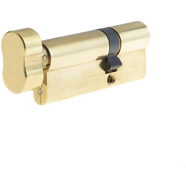 40x50mm 5 Pin Euro Profile Offset Cylinder & Turn, Keyed to Differ with 3 Keys - Polished Brass - Choice Handles