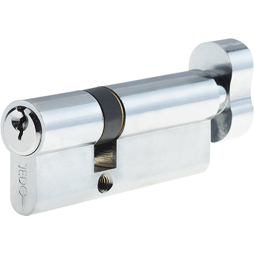 40x50mm 5 Pin Euro Profile Offset Cylinder & Turn, Keyed to Differ with 3 Keys - Polished Chrome - Choice Handles