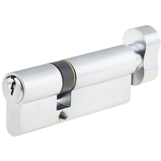 40x50mm 5 Pin Euro Profile Offset Cylinder & Turn, Keyed to Differ with 3 Keys - Satin Chrome - Choice Handles