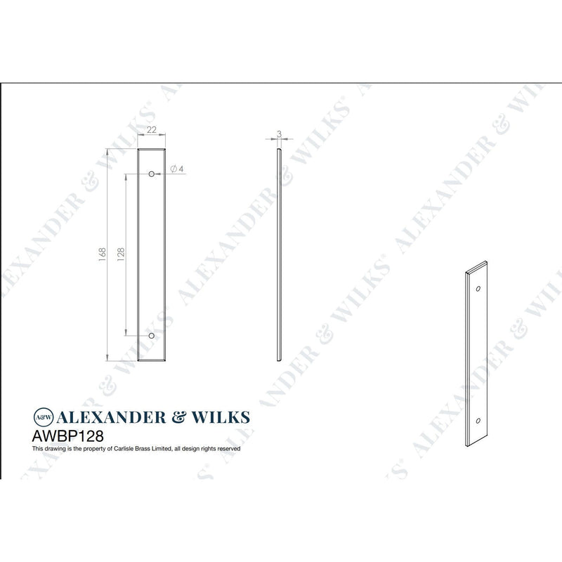 Alexander and Wilks - Rectangular Cabinet Pull Backplate - Black-200x22x3mm - 160mm c/c - AWBP160BL - Choice Handles