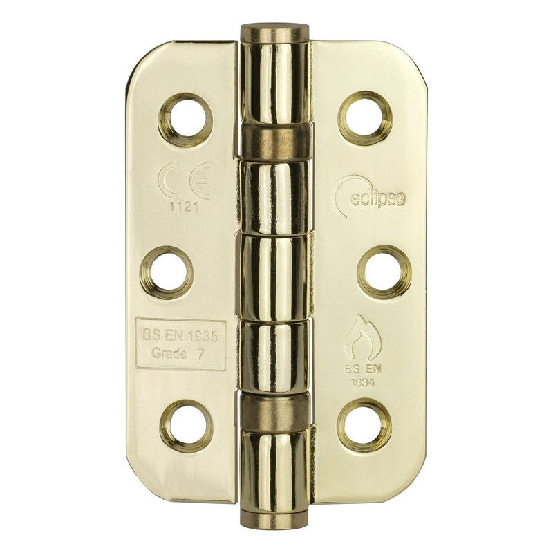 Eclipse - 76x51x2mm Ball Bearing Radius Corner Hinge Grade 7 (Pair) -  Electro Brass -  14907 - Choice Handles