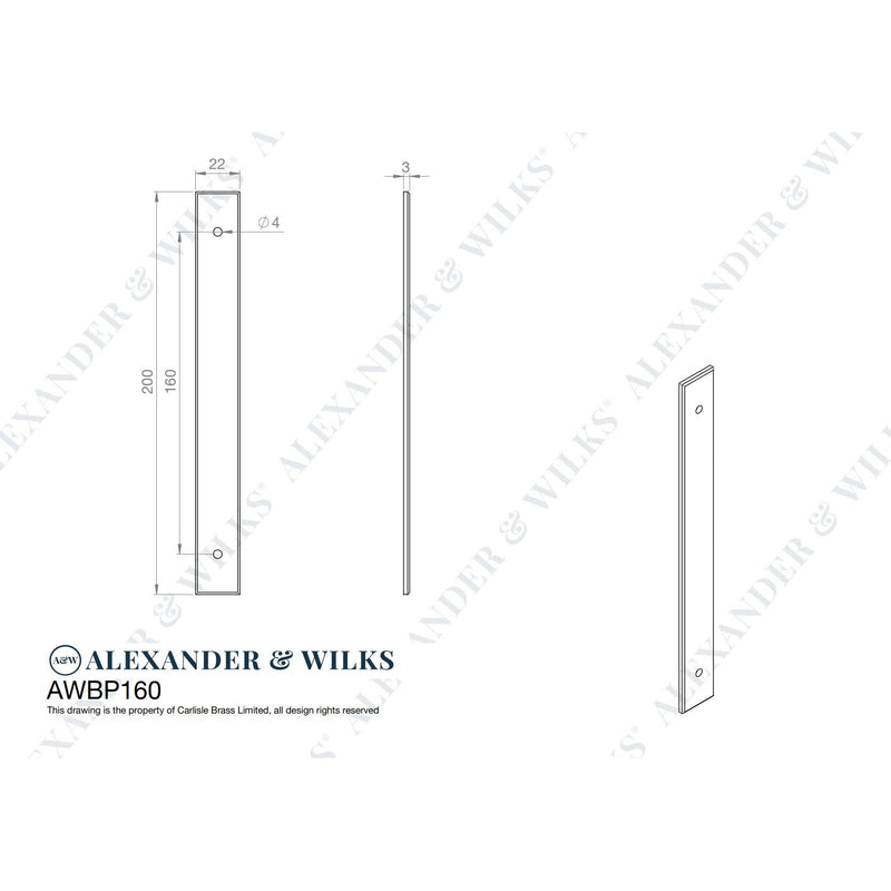 Alexander and Wilks - Rectangular Cabinet Pull Backplate - Black-232x22x3mm - 192mm c/c - AWBP192BL - Choice Handles