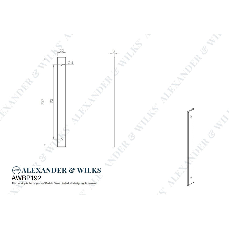 Alexander and Wilks - Rectangular Cabinet Pull Backplate - Black-264x22x3mm - 224mm c/c - AWBP224BL - Choice Handles