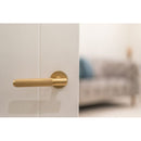 Millhouse Brass Crompton Knurled Lever Door Handle on 5mm Slimline Round Rose - Satin Brass - MHSR100SB - Choice Handles