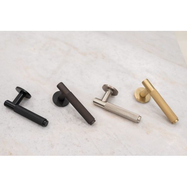 Millhouse Brass Crompton Knurled Lever Door Handle on 5mm Slimline Round Rose - Urban Dark Bronze - MHSR100UDB - Choice Handles