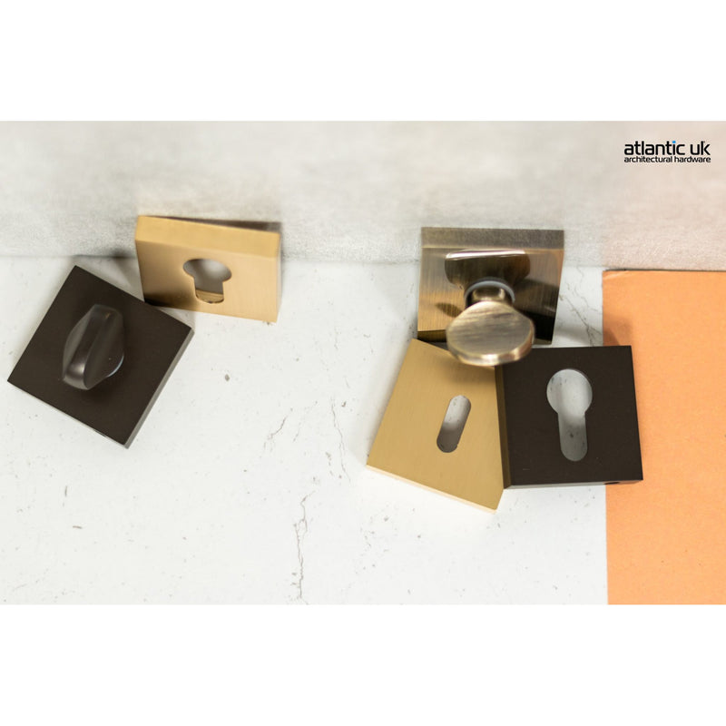 STATUS Euro Escutcheons on S4 Square Rose - Satin Brass - S4ESCESSB - Choice Handles