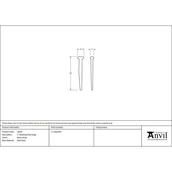 From The Anvil - Black Oxide 1" Rosehead Nail (1kg) - 28334 - Choice Handles