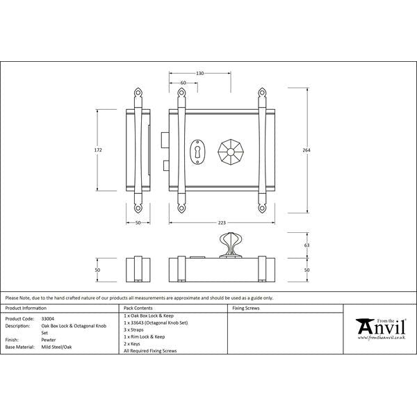From The Anvil - Oak Box Lock & Octagonal Knob Set - Pewter Patina - 33004 - Choice Handles