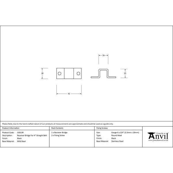 From The Anvil - Receiver Bridge for 4" Straight Bolt - Black - 33013R - Choice Handles