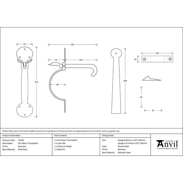 From The Anvil - Slim Bean Thumblatch - Beeswax - 33100