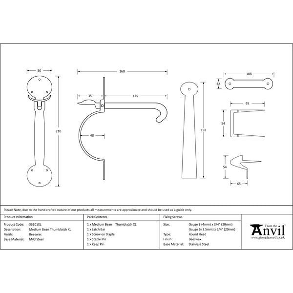 From The Anvil - Medium Bean Thumblatch - XL - Beeswax - 33101XL