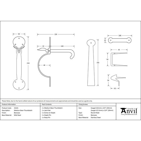 From The Anvil - Medium Bean Thumblatch - Beeswax - 33101