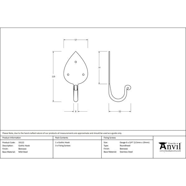 From The Anvil - Gothic Coat Hook - Beeswax - 33122 - Choice Handles