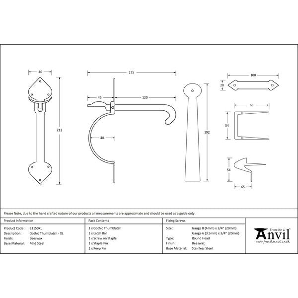 From The Anvil - Gothic Thumblatch - XL - Beeswax - 33150XL