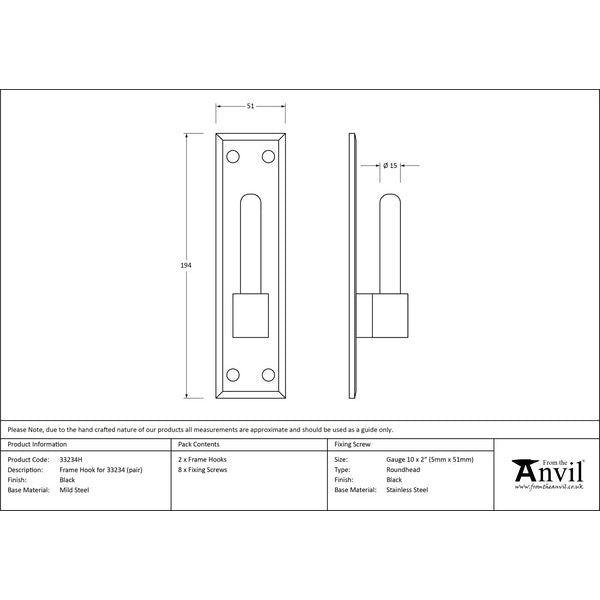 From The Anvil - Frame Hook for 33234 (pair) - Black - 33234H - Choice Handles
