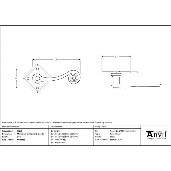 From The Anvil - Black Monkeytail Lever on Rose Set (Diamond) - 33235