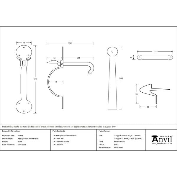 From The Anvil - Heavy Bean Thumblatch - Black - 33253