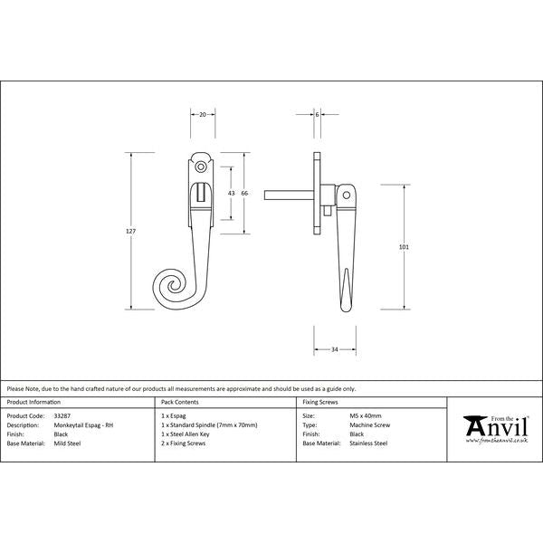 From The Anvil - Monkeytail Espag - RH - Black - 33287