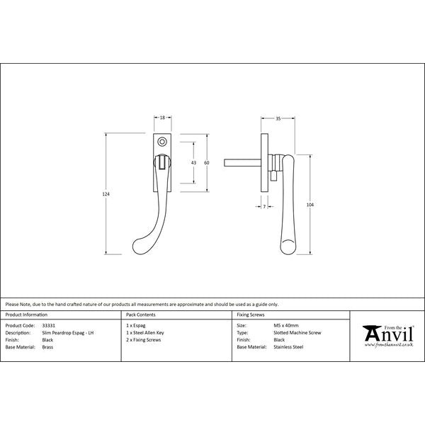 From The Anvil - Slim Peardrop Espag - LH - Black - 33331 - Choice Handles
