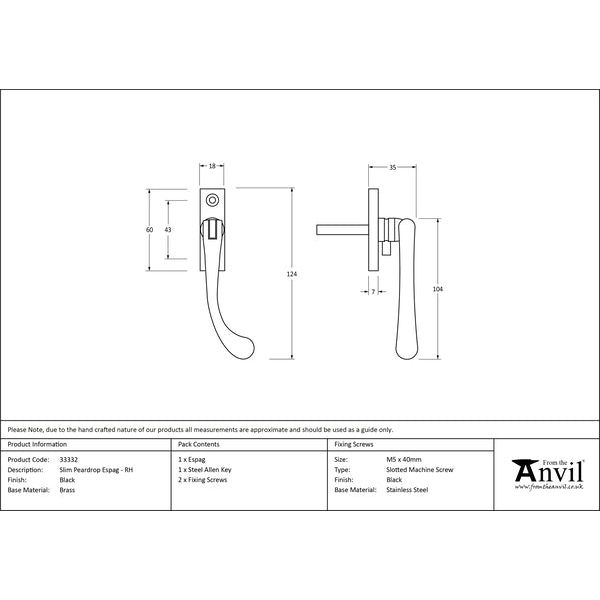 From The Anvil - Slim Peardrop Espag - RH - Black - 33332 - Choice Handles