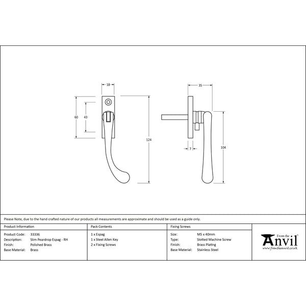 From The Anvil - Slim Peardrop Espag - RH - Polished Brass - 33336 - Choice Handles