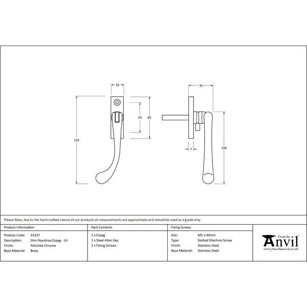 From The Anvil - Slim Peardrop Espag - LH - Polished Chrome - 33337 - Choice Handles