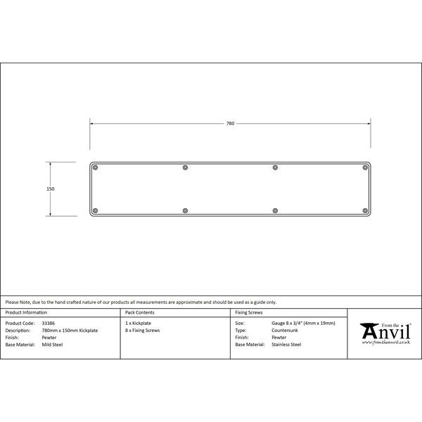 From The Anvil - 780mm x 150mm Kick Plate - Pewter Patina - 33386 - Choice Handles