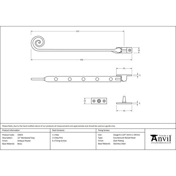 From The Anvil - 12" Monkeytail Stay - Antique Pewter - 33454